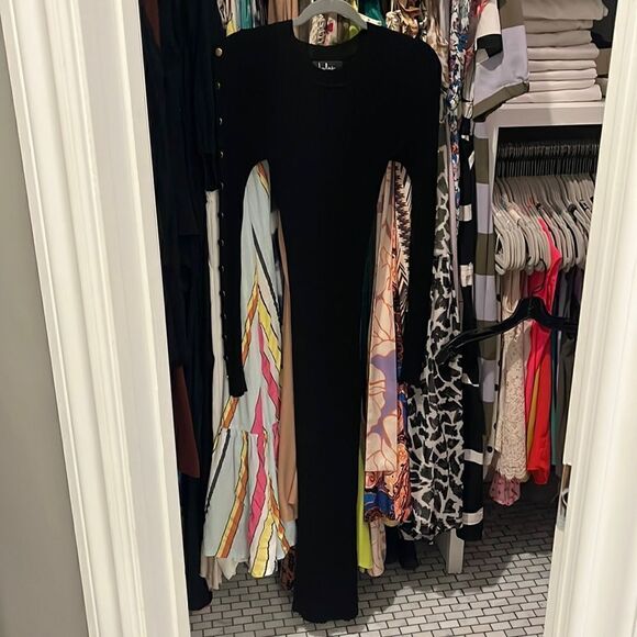 Lulus long sleeve black ribbed dress with gold button details, sz Small, new - Picture 1 of 3